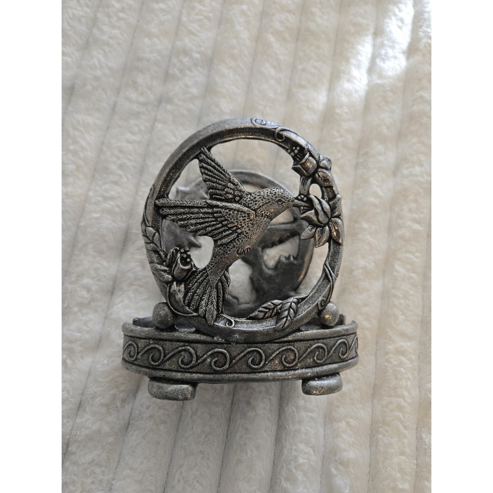 VTG Hummingbird Pewter Candle Napkin Mail Holder Carson Silver Tone Bird